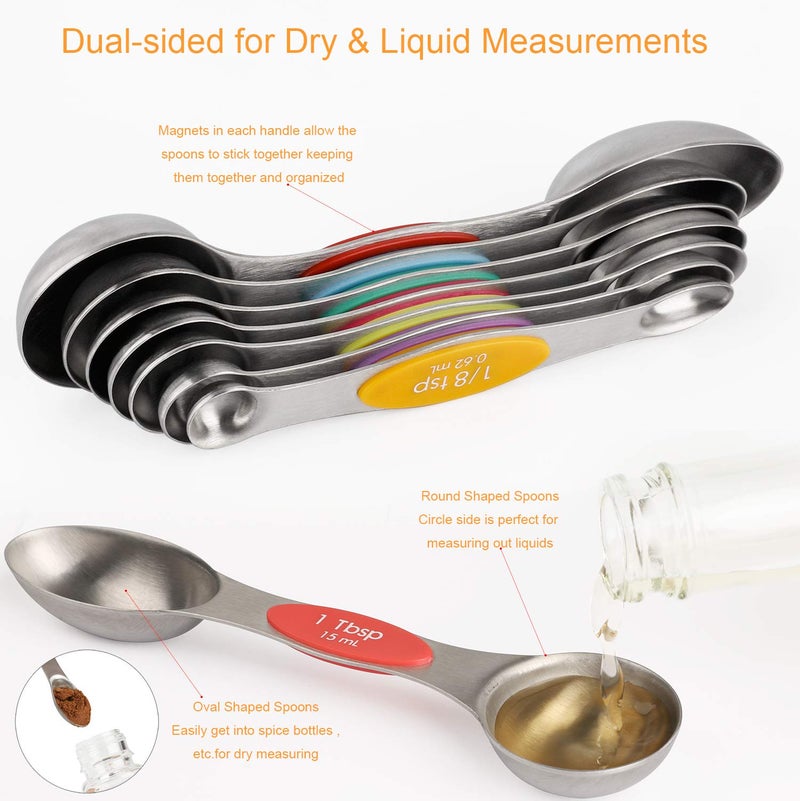 YellRin Magnetic Measuring Spoons Set of 8 Stainless Steel Dual Sided Stackable Measuring Spoons Nesting Teaspoons Tablespoons for Measuring Dry and Liquid Ingredients - Image 3